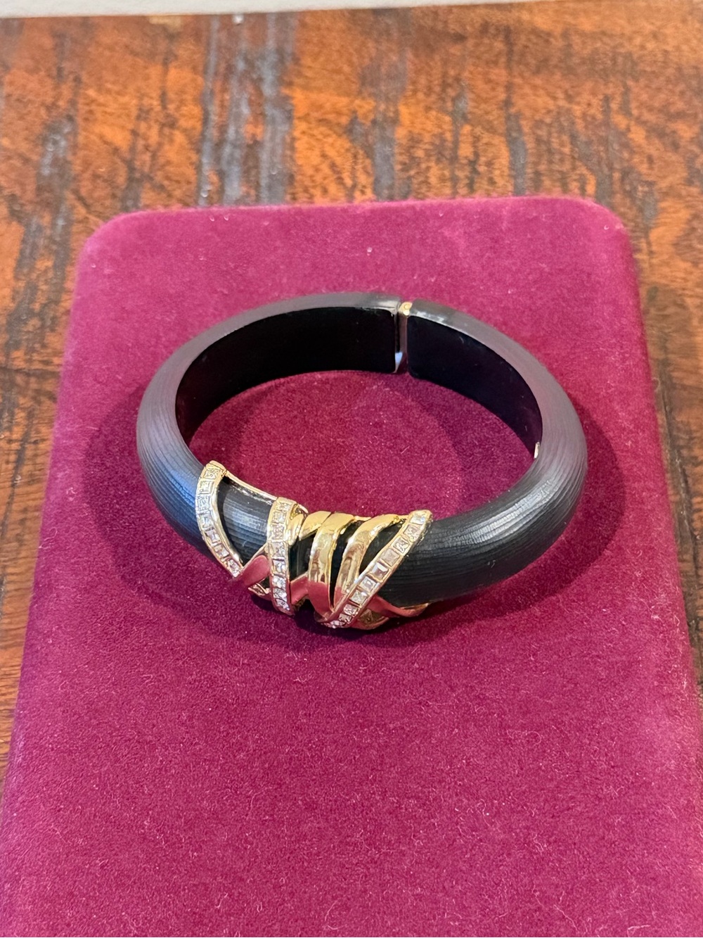 Alexis Bittar Crystal & Lucite Hinged Golden Bracelet